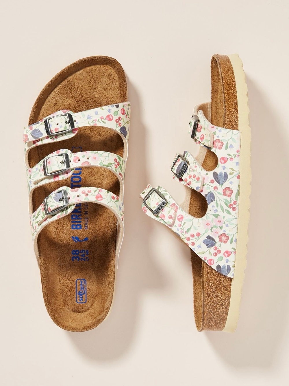 Birkenstock Women's Floral Triple-Strap Sandal in White